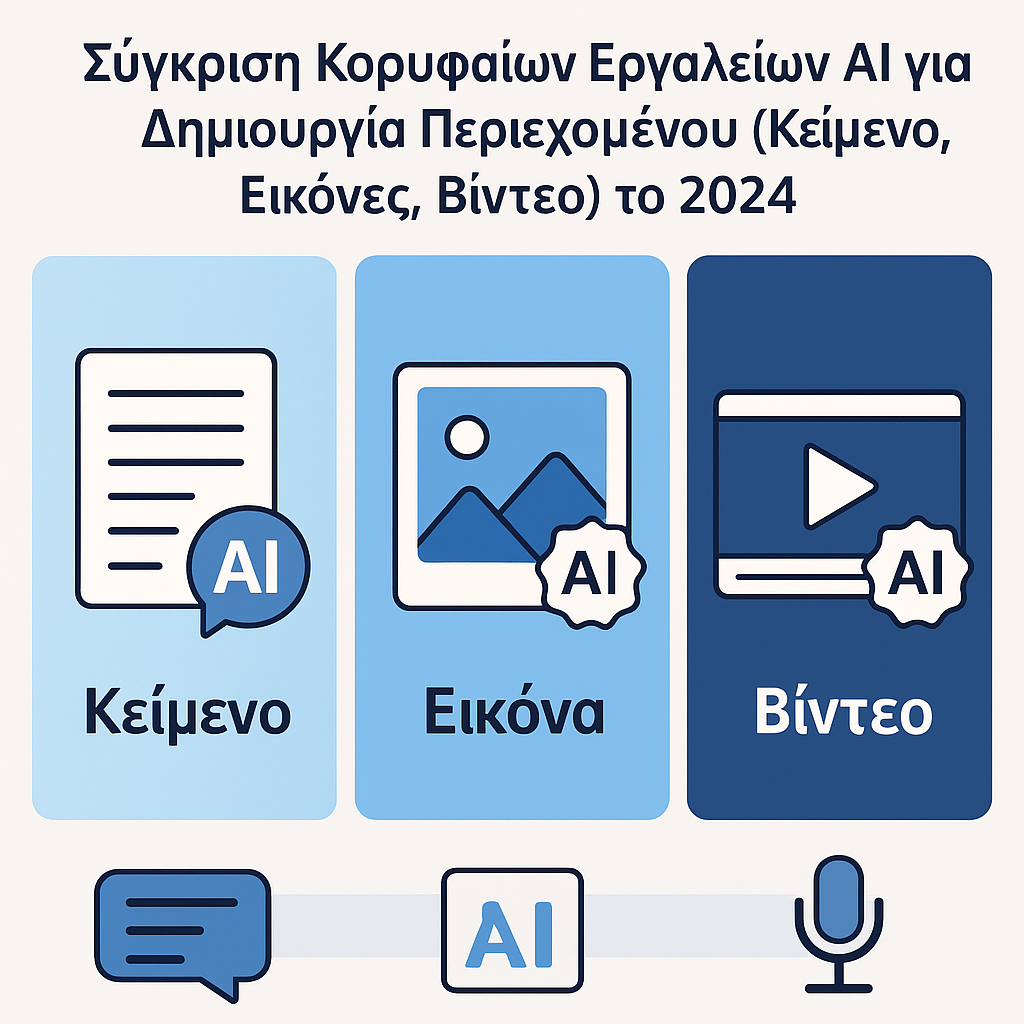 Σύγκριση Κορυφαίων Εργαλείων AI για Δημιουργία Περιεχομένου (Κείμενο, Εικόνες, Βίντεο) το 2025