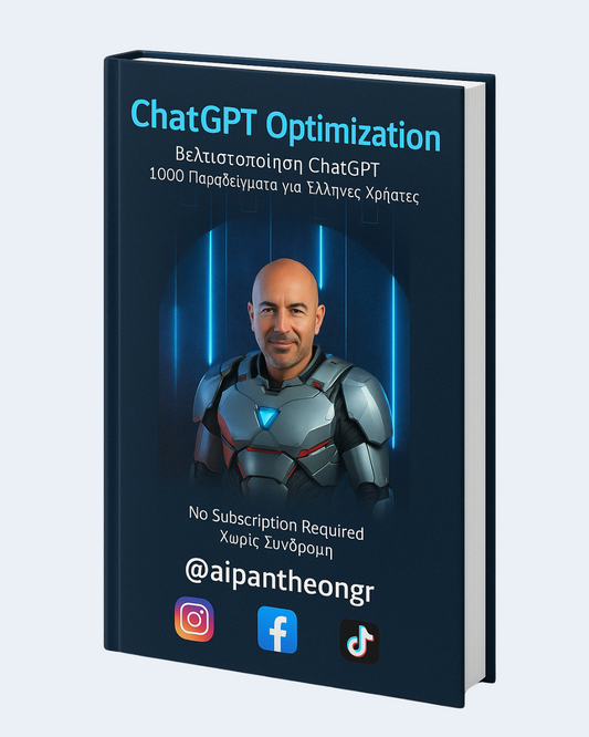 Εξώφυλλο του eBook ChatGPT Optimization με 1000 ελληνικά prompts