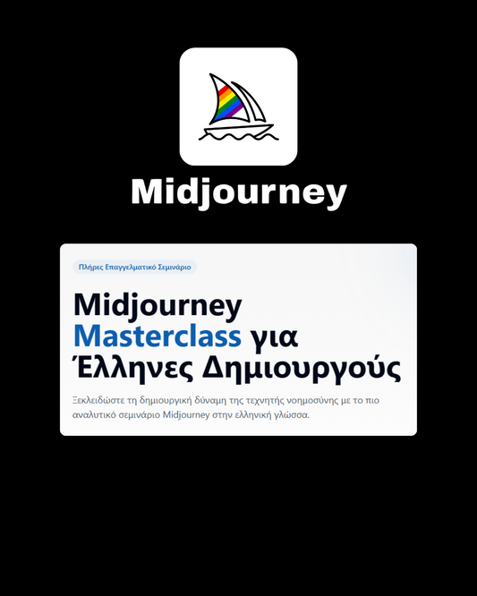 alt="Online μάθημα Midjourney Masterclass – Πώς να δημιουργείς εντυπωσιακές εικόνες με τεχνητή νοημοσύνη για δημιουργούς και επαγγελματίες στα ελληνικά"